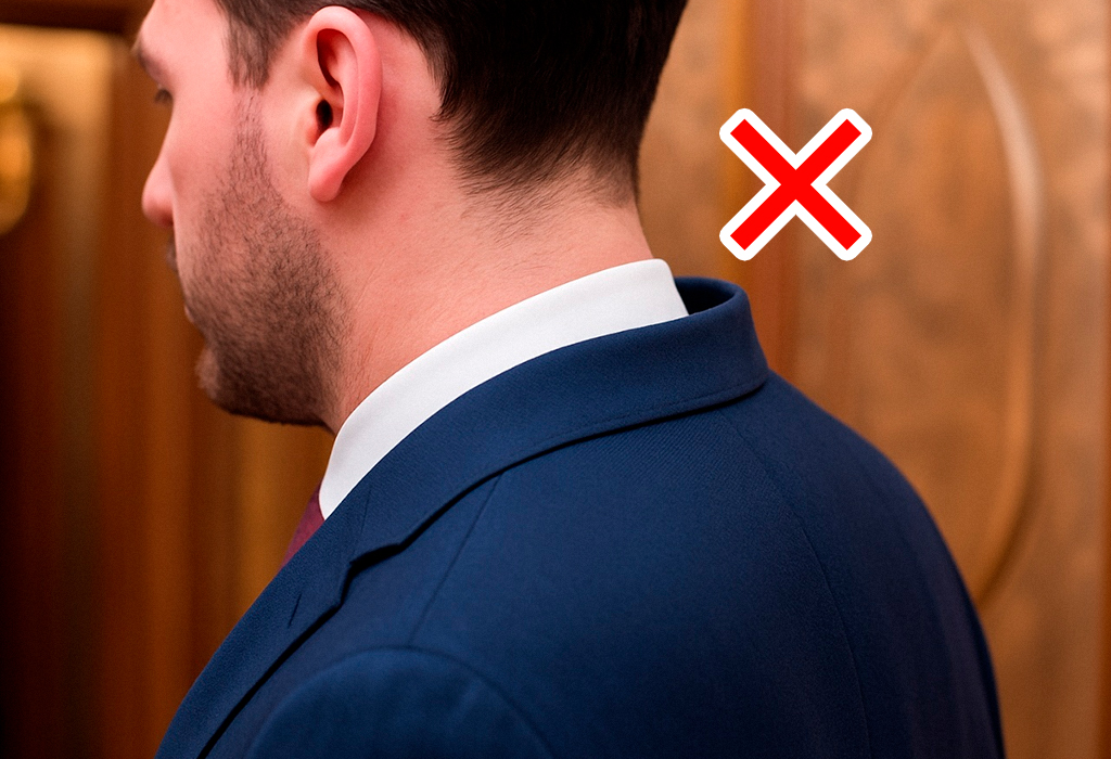 Man wearing a suit with a visible collar gap